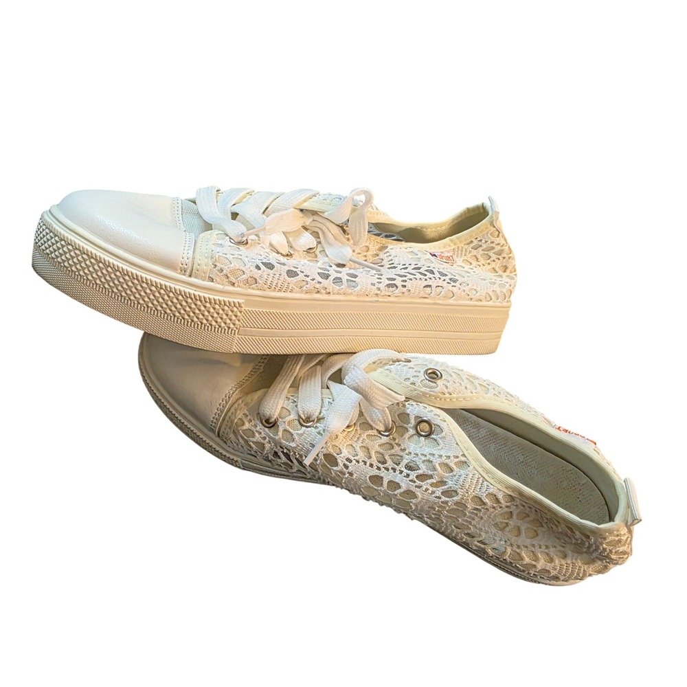 White‎ Lace Sneakers Platform Casual Shoes Women's Size 9 Cottagecore Chic